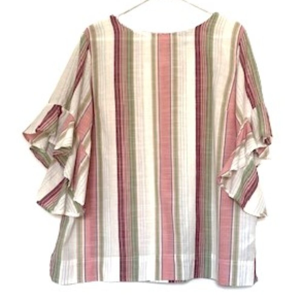 Chaps All Cotton Short Sleeve Shirt with Ruffle Sleeves